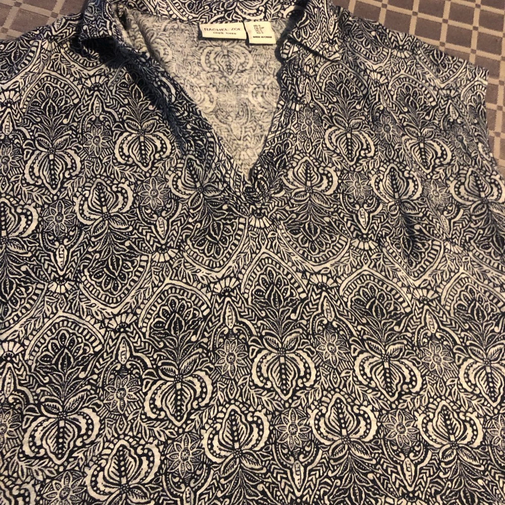 Rachel Zoe 100% Linen Boho Top Blue White Print Size S - Picture 6 of 10